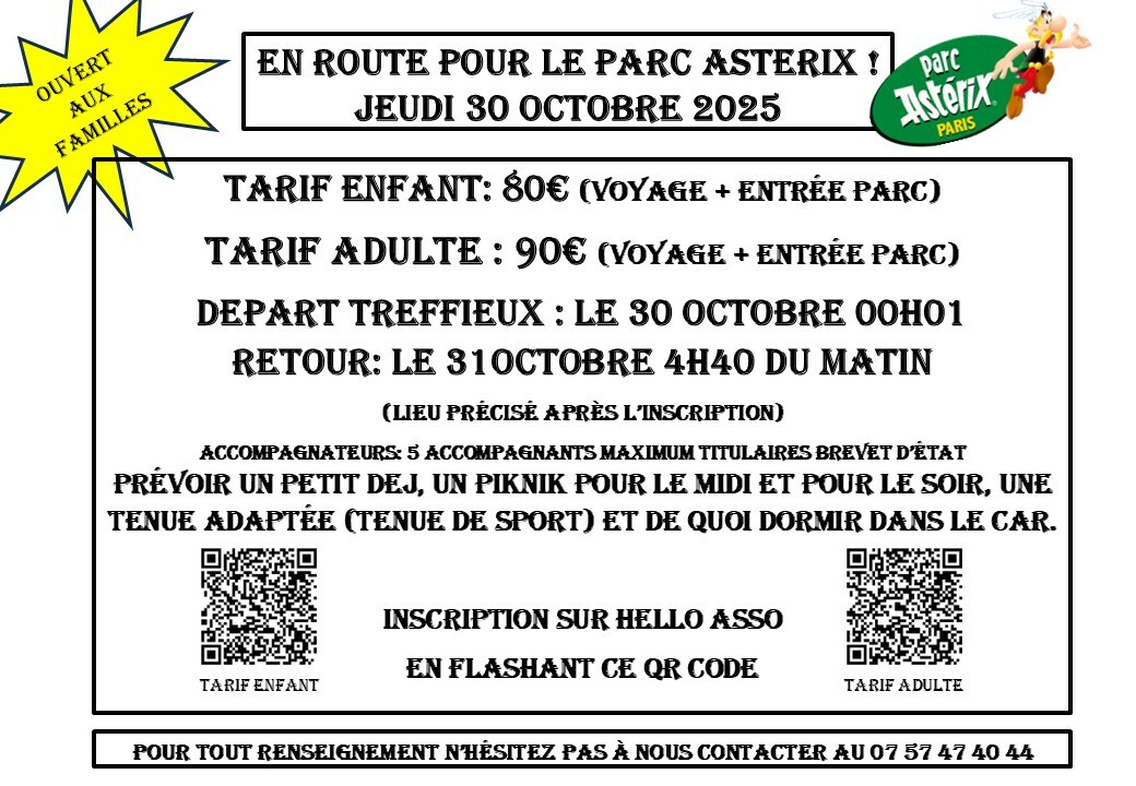 Sortie Parc Astérix - Vacances de Toussaint - EVENEMENT ANNULÉ